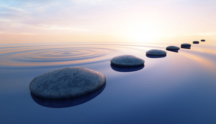 Pebbles in wide calm Ocean